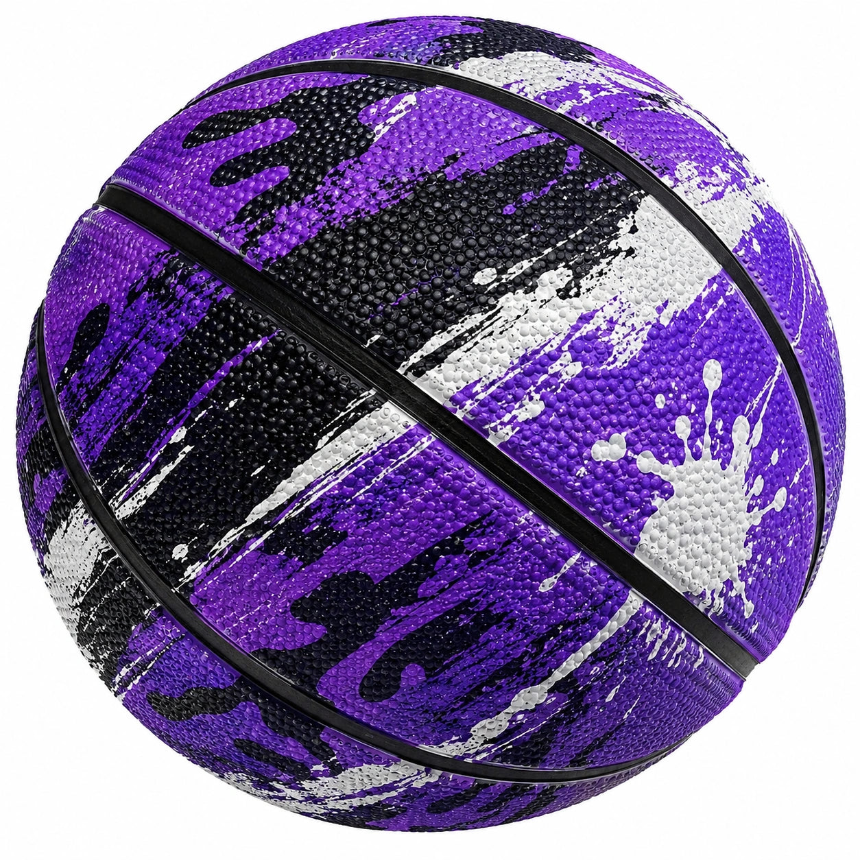 Ballon de basketball extérieur violet, noir et blanc avec motif unique