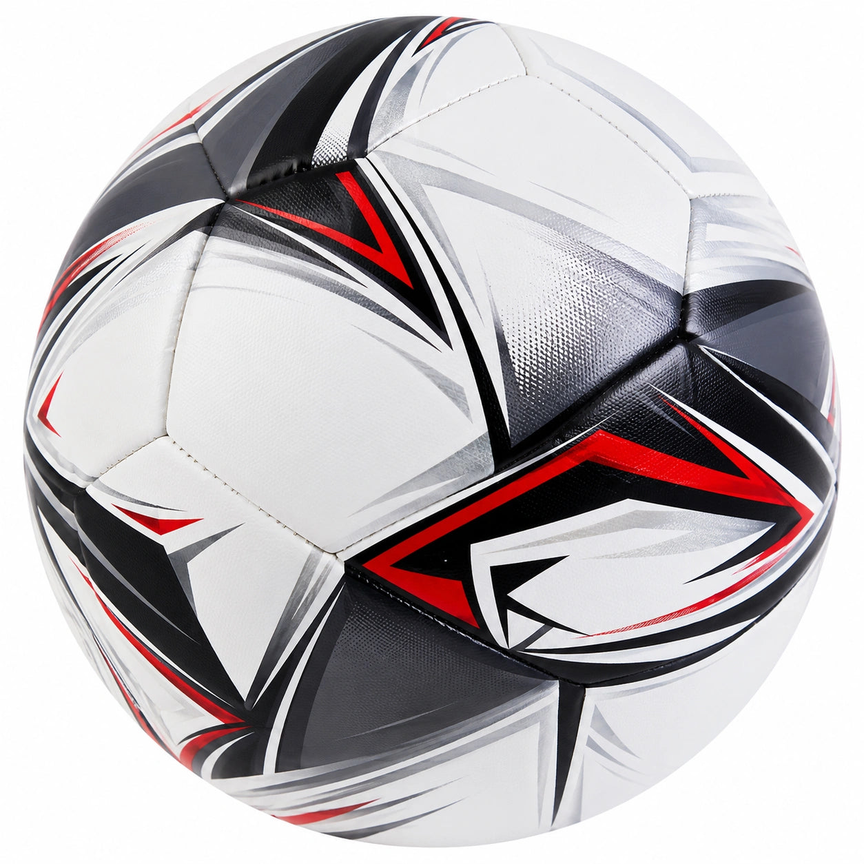 Ballon de football design géométrique blanc, noir et rouge