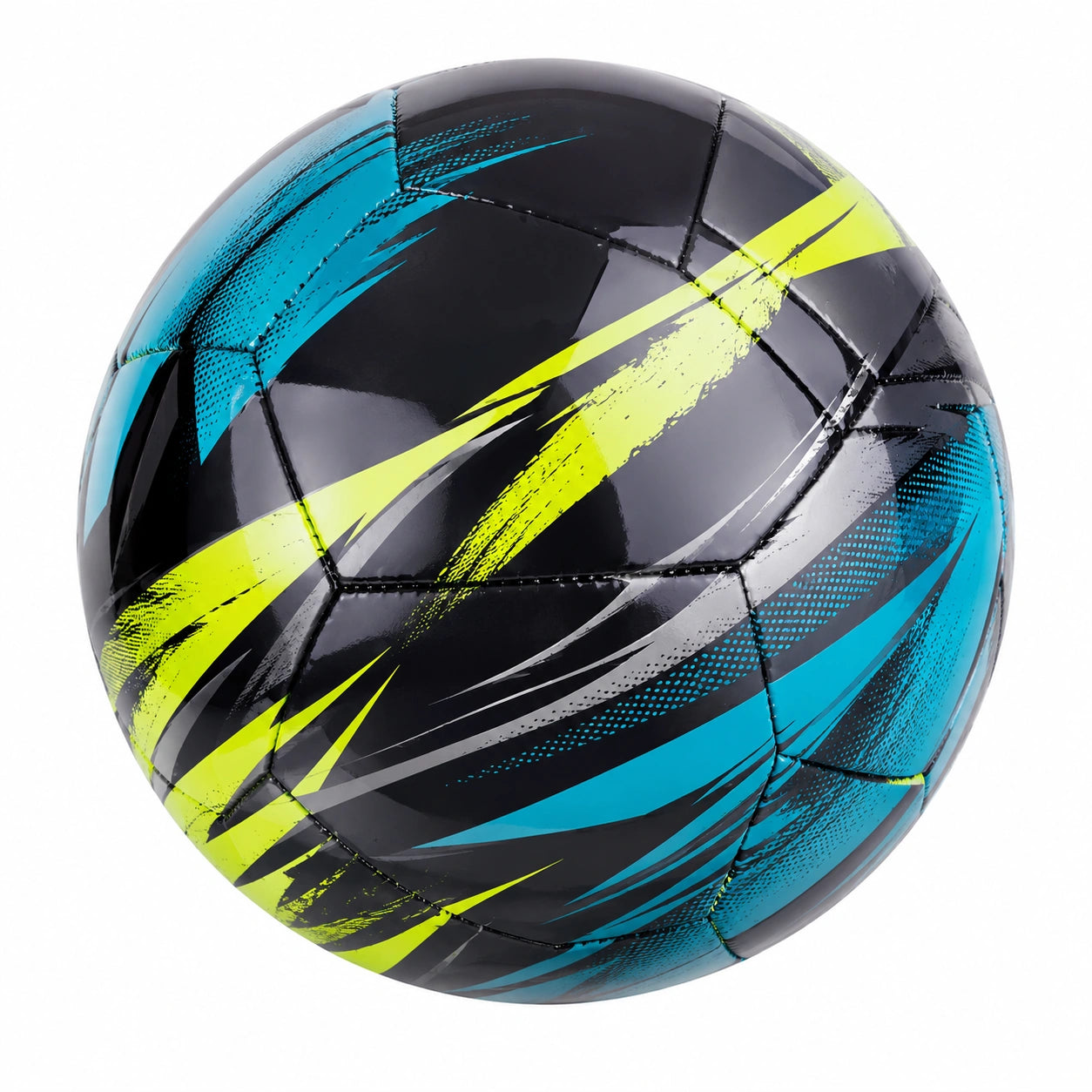 Ballon de football noir, jaune et bleu résistant
