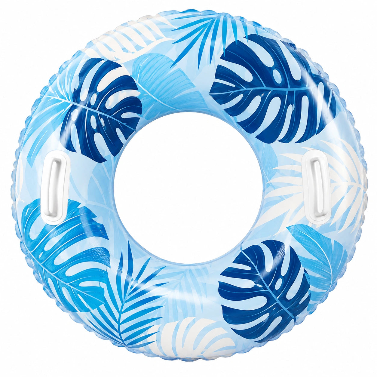 Bouée Gonflable Feuilles Tropicales Bleu et Blanc