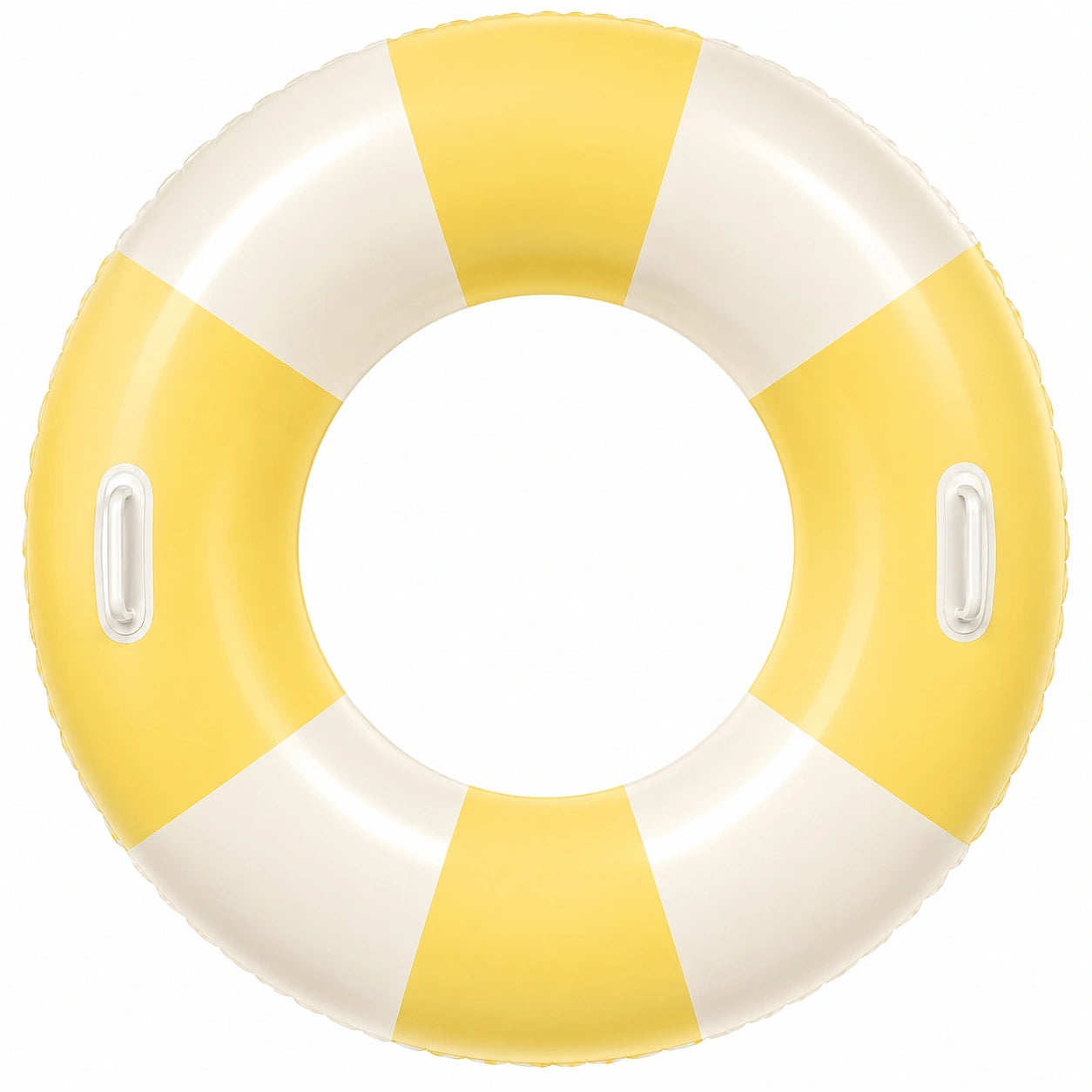 Bouée gonflable rayée jaune et blanche avec poignées