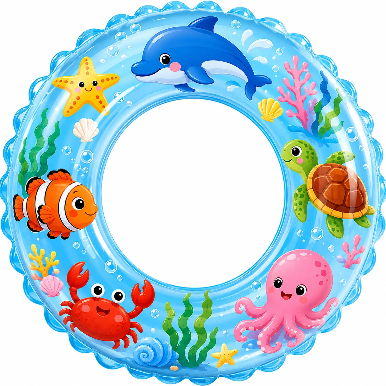 Bouée Enfant Océan avec Animaux Marins - Bleu Multicolore