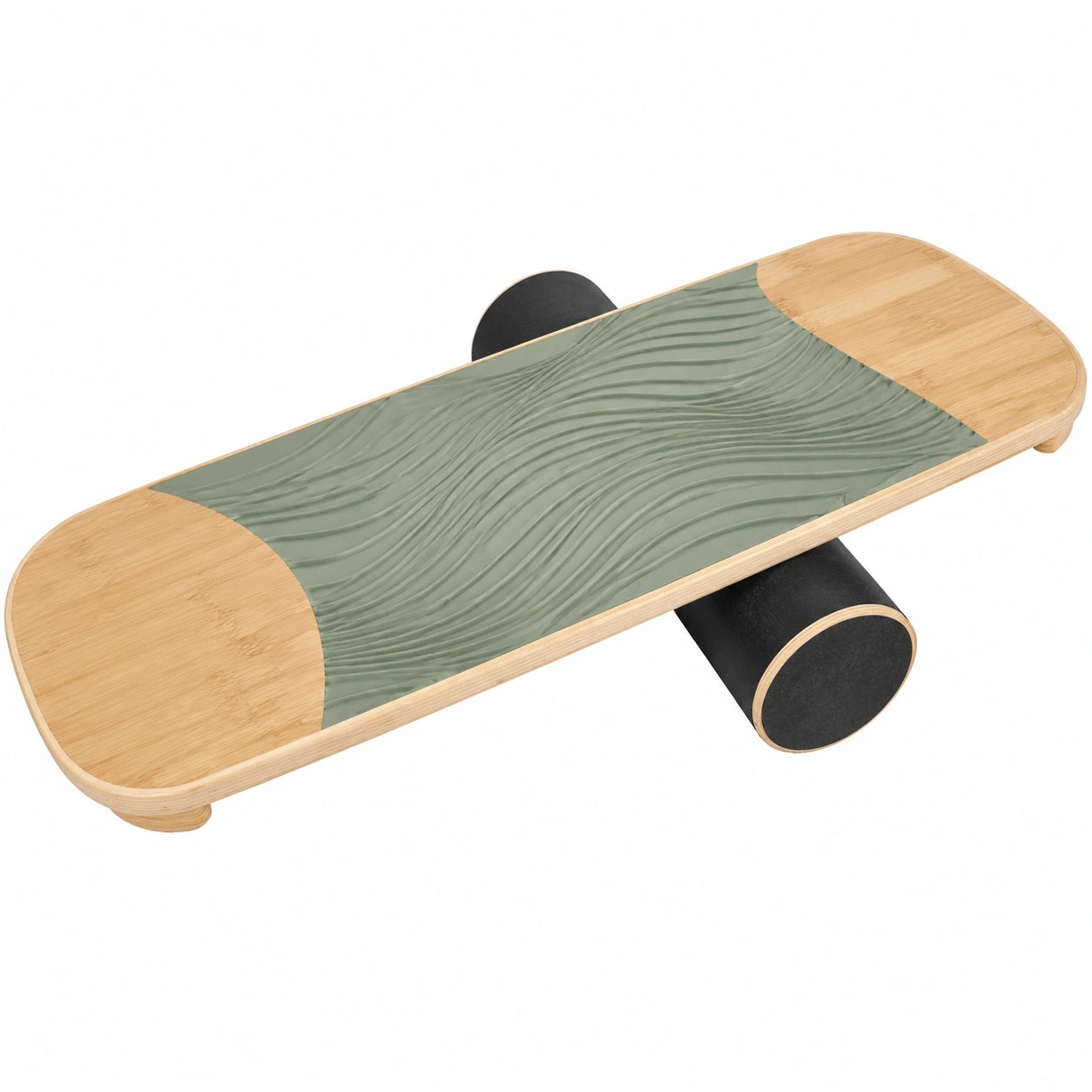 Planche d'équilibre en bambou beige, noir et vert avec rouleau amovible